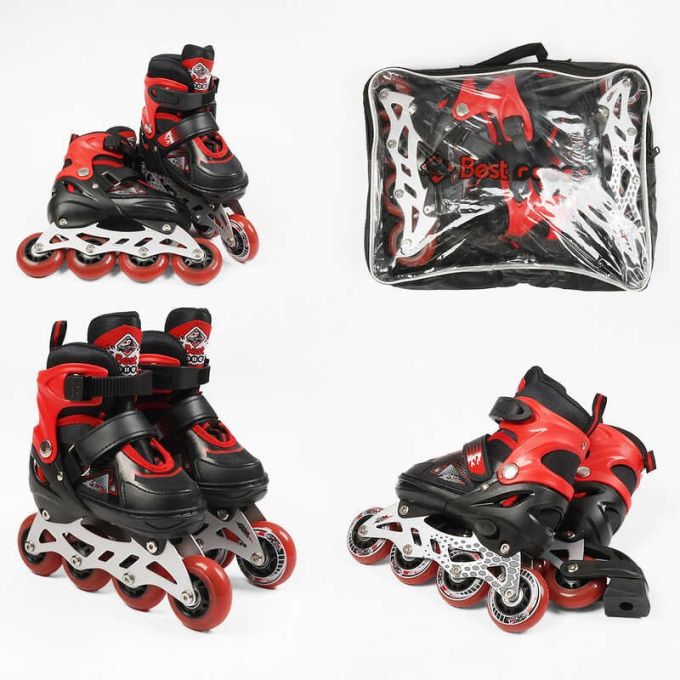 Ролики 8211-S Best Roller / розмір 30-33 / колір - ЧЕРВОНИЙ (6) колеса PU, ПЕРЕДНЄ КОЛЕСО СВІТЛО, в сумці, устілка – 17-19.5 см, d коліс - 6.5 см,