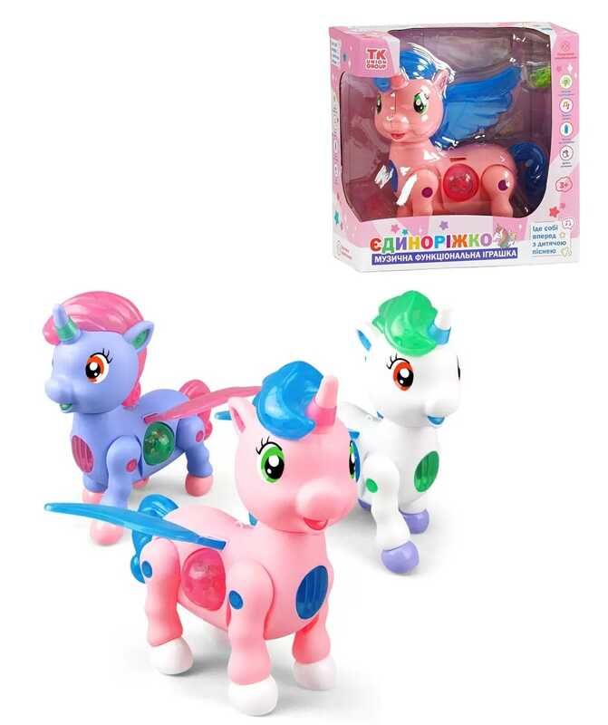 Музична іграшка “Єдиноріжко” TK - 10232 (48/2) "TK Group", 3 кольори, ОЗВУЧУВАННЯ УКРАЇНСЬКОЮ МОВОЮ, на батарейках, звук, підсвічування, ВИДАЄТЬСЯ ТІЛЬКИ МІКС ВИДІВ, в коробці