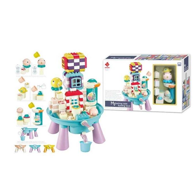 Столик з конструктором 77018 (8) 179 елементів, водяні іграшки, кухлик, антиковзкі наліпки, інструкція, в коробці