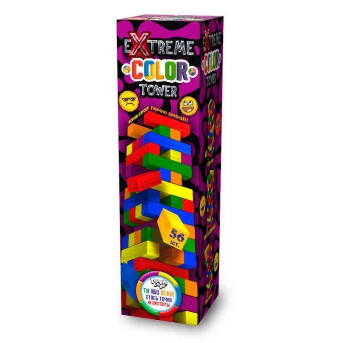 гр Дженга G-ECT-01U "Extreme color tower" (8) "Danko Toys", дерев'яна, 56 елементів-брусків, в коробці