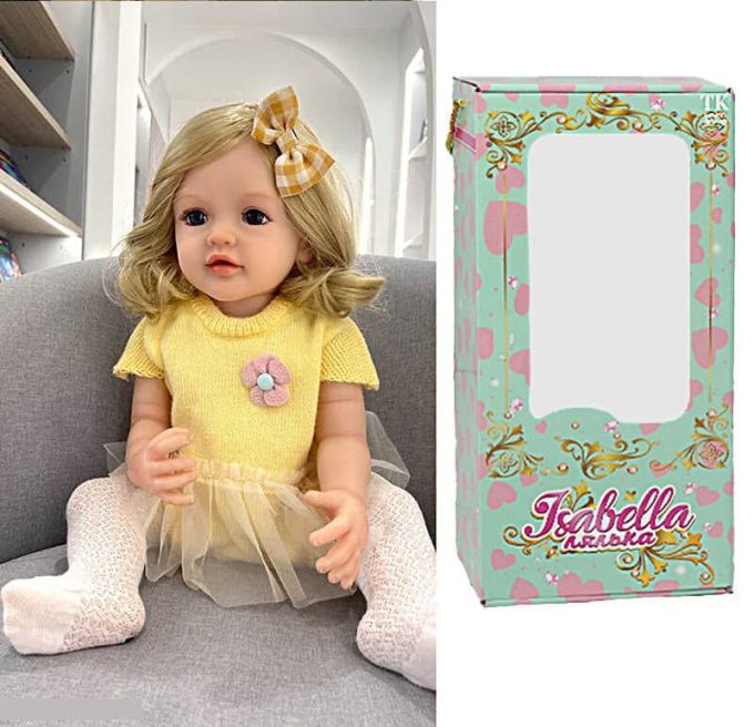Лялька QM 130 (12) "TK Group", висота: 50 см, гумова, імітація скляних очей, пустушка, пляшечка, памперс, шкарпетки, прикраса, в коробці