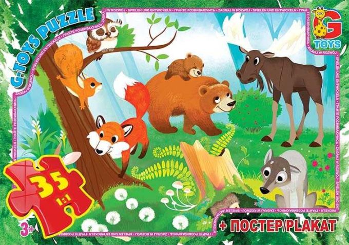 гр Пазли 35 ел. "G Toys" "Вчимося з задоволенням: Лісові мешканці" GF 04 (62) + постер, в коробці