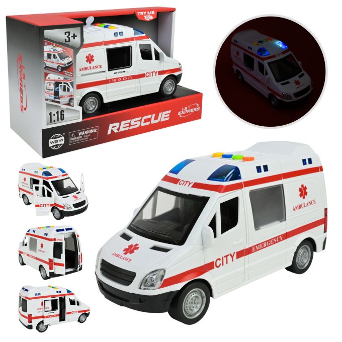 Машина батар. арт. WY590E (36шт) "Швидка допомога" світло,звук,у короб.27*11,5*16,5см