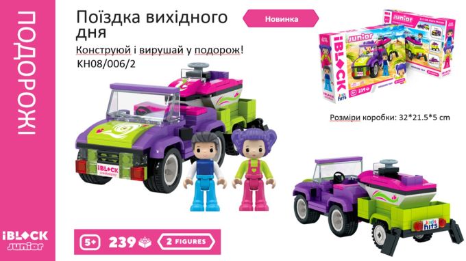 Конструктор Kids hits IBLOCK JUNIOR  арт. KH08/006/2 (24шт/2)  Дівчатка, Подорож вихідного дня, 239 дет,компл. 2 фігур, інстр., наліпки,короб. 32*21.5*5