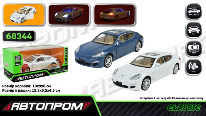 Машина мет. АВТОПРОМ арт. 68344 (48шт/2),1:32  Porsche Panamera S ,батар,  світ.,звук,відкр..двері, короб. 18*9*9см