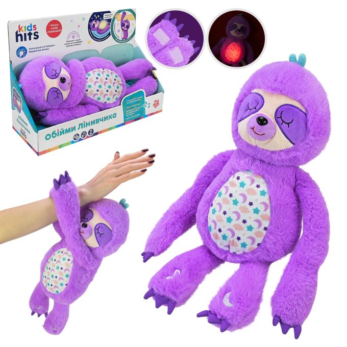 Іграшка нічник арт. KH95/001 (6 шт)"Обійми лінивця", Kids Hits, дихає, колискові, білий шум, звуки природи та нічного освітлення. короб. 39х14х27 см