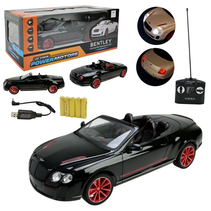 Машина р/к арт. PM1403 BLACK (12шт),"POWERMOTORS",1:14 BENTLY GT SUPERSPORT,чорний колір, акум.,світло  у кор.45*19,5*17см.