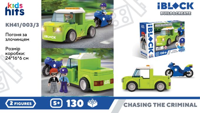 Конструктор Kids hits IBLOCK JUNIOR арт. KH41/003/4 (36шт/2)  130 дет.,Police Motorbike in Pursuit короб. 24*16*6 cm