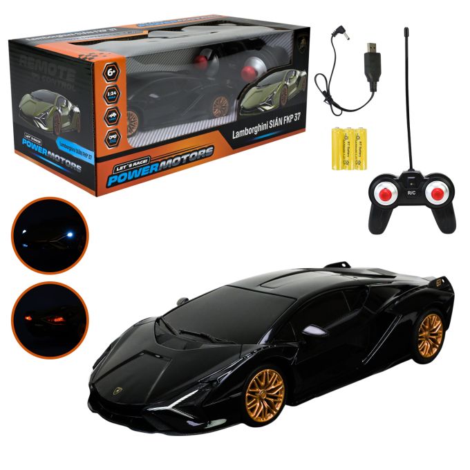 Машина р/к арт. PM2411 (24шт),"POWERMOTORS",1:24 LAMBORGHINI SIAN,чорний колiр, акум.,батар., світло у кор.26,5*14*10,5см.