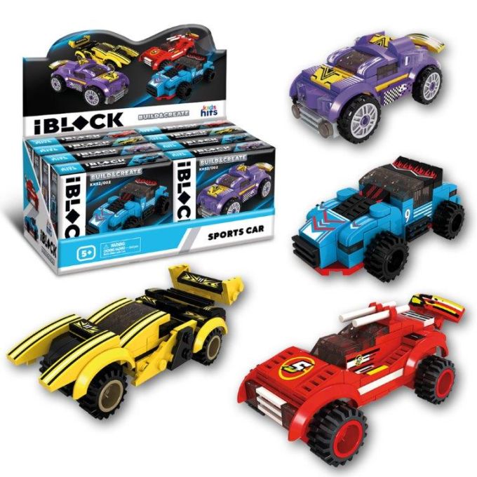 Конструктор Kids hits IBLOCK JUNIOR арт. KH52/002 (48шт) МЕГАКАРИ  6уп по 8 шт  4види,74-93дет.,р-р кор. 16*5*13см дисп.бокс.