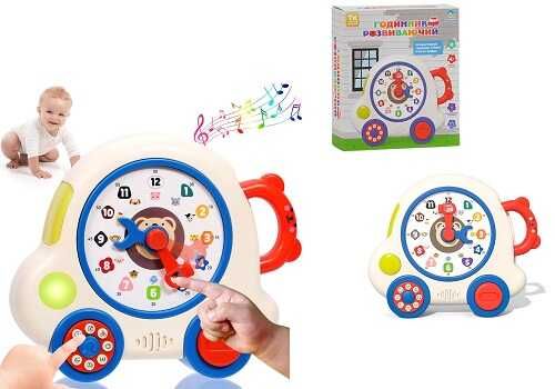 Розвиваючий годинник TK - 81822 (24) "TK Group", ОЗВУЧУВАННЯ УКРАЇНСЬКОЮ МОВОЮ, пісні, казки, цифри, підсвічування, рухомі елементи, в коробці